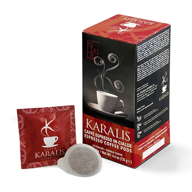 
Best italian quality Single Serve Espresso Coffee Pod for ESE pod coffee machines - Caffe Karalis retail box with 18 pods 