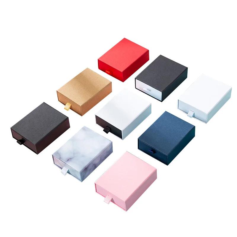 Small Moq Pull-out Style Gift Box Kraft PaperJewelry Custom Logo Bracelet Necklace Earrings Ring Packaging Cardboard Box