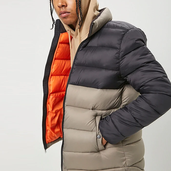 oem manufacturers custom colorblock zip opening puffer jacket coat winter men