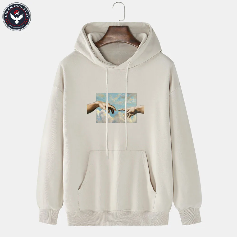 
Mens Touch Hand Graphic Print 100% Cotton Solid Casual Pullover Hoodie 