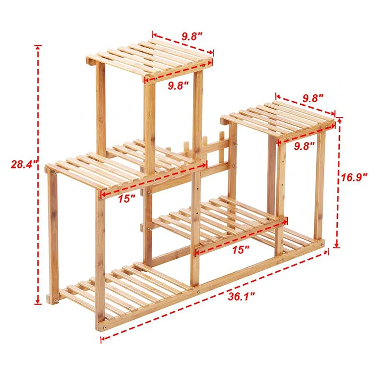 Natural Bamboo Wood 4-Tier Standing Plant Stand Corner Flower Pot Holder Display Rack Stand