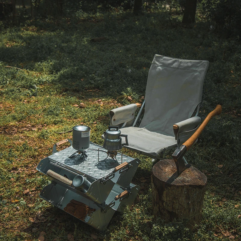 
Outdoor Camping Case Stainless Multi Tabletop Glamping Snowpeak Tent Japanese Stacking Shelf Container Metal Box With Handle 