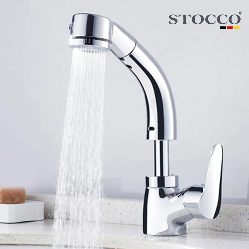 STOCCO Crane Lift Up and down 360 degrees rotating pull out brass basin faucet cheaper chrome faucet modern bathroom mixer