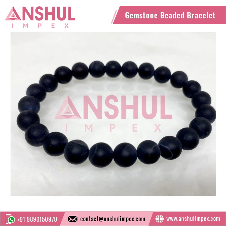 Top Selling Black Color Meditation Healing 7.5in Black Onyx Matt Round Gemstone Beaded Bracelet
