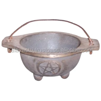 Black Color Iron Incense Resin Burner and Charcoal Burner Handmade Enamel Cast Iron Cauldron with Pentagram
