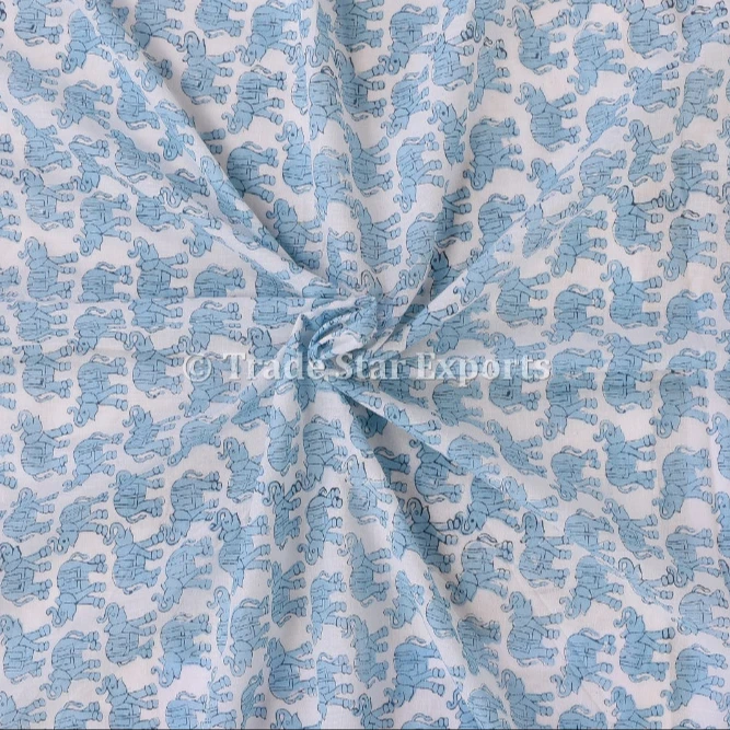 Hand Block Art Indian Cotton Home Textile Upholstery Voile Elephant Print Fabric Rajasthani Printed Kid Fabric Printed Material