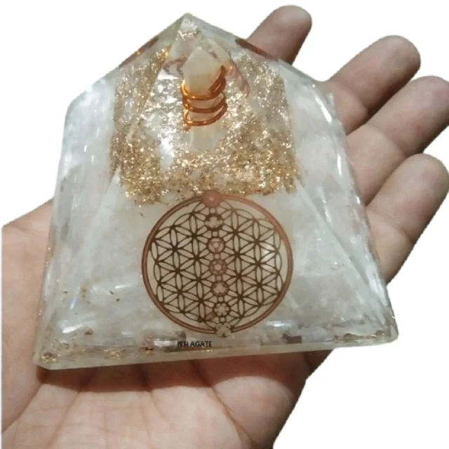 Natural Selenite Stone Orgone Pyramid | Emf Protection Energy Generator Anti Radiation Chakra Pyramid Wholesale orgone pyramid