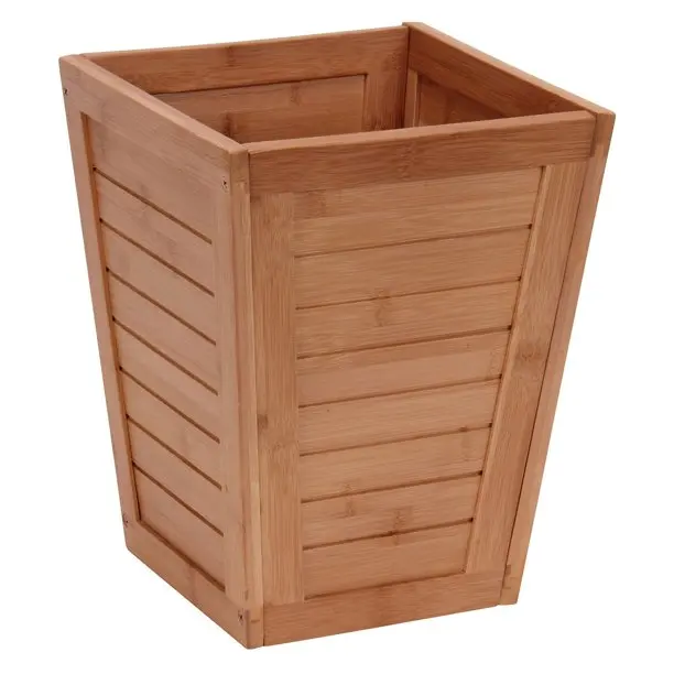 Wooden Bamboo Trash Can in square shape with open lid for home/office/bathroom/powder room in natural finishing in wholesale