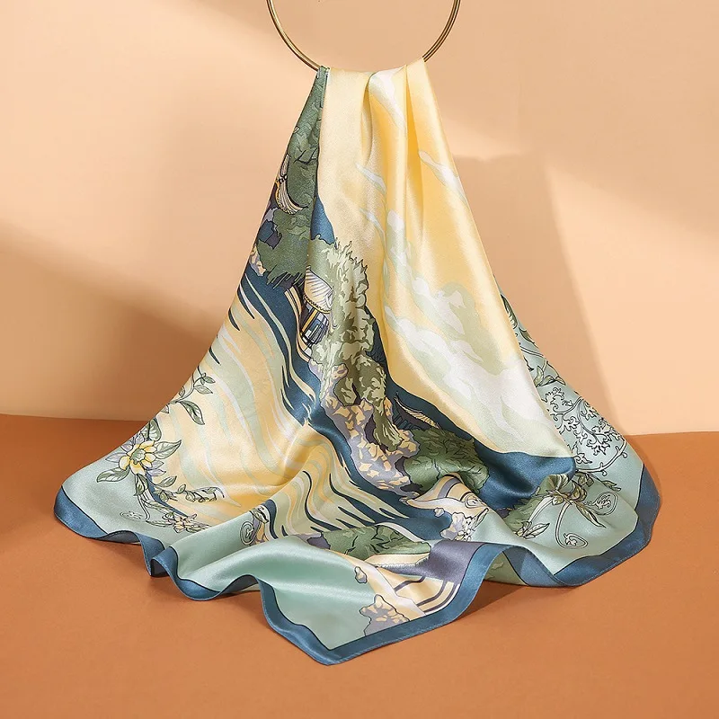 Custom Brand Design Digital Printing Silk Scarf 16MM  100% Silk Designed For Women
