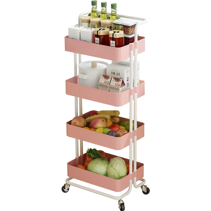 3-Tier Rolling Utility Cart Storage Shelves Multifunction Storage Trolley Service Cart with Mesh Basket Handles