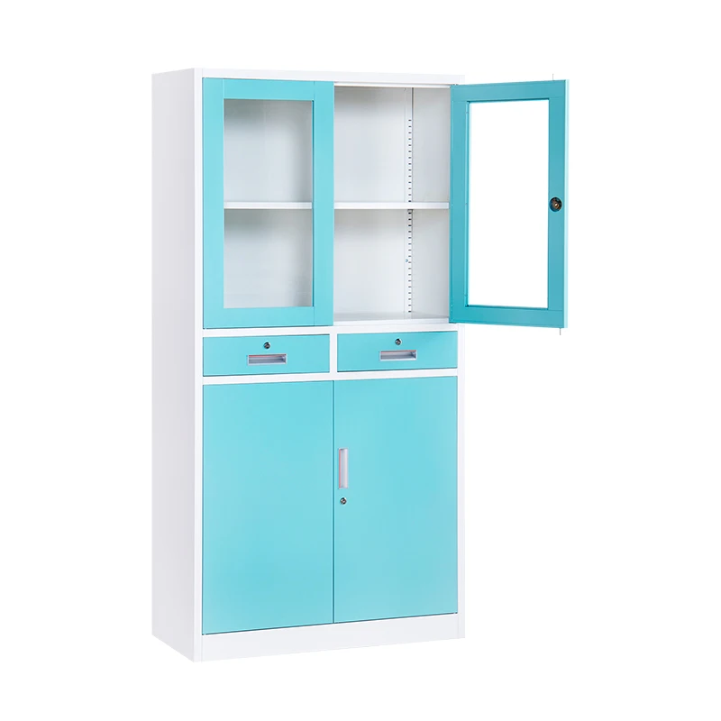 Upper Glass Doors & Lower Swing Door Filing Cabinet With 2-Middle Drawers