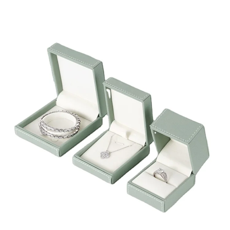 High Quality Leather Jewelry Box Ring Earrings Necklace Bracelet Box Green Gift Packaging Case
