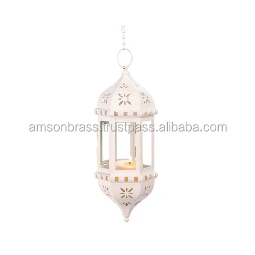 High Quality Material Metallic Mini Lantern White Iron Metal Candle Lantern For Wedding Decoration Moroccan Table Candle Lantern