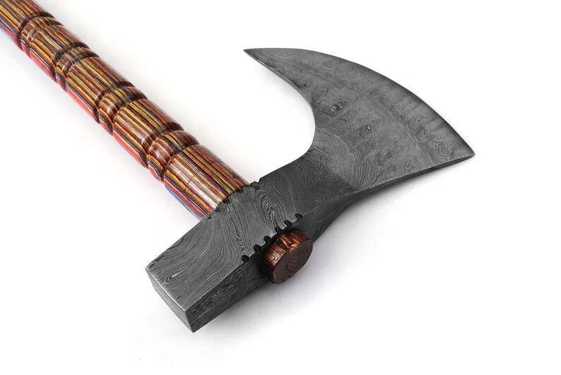 Brand New Custom Made Damascus Steel Tomahawk Axe Hatchet with Multiple colour Wood Handle