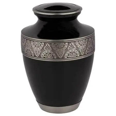 High Quality Black and Silver Hand Engraved Cremation Urns for Human Ashes Adult Urn Funeral Supplies Accessories Manufacturers
