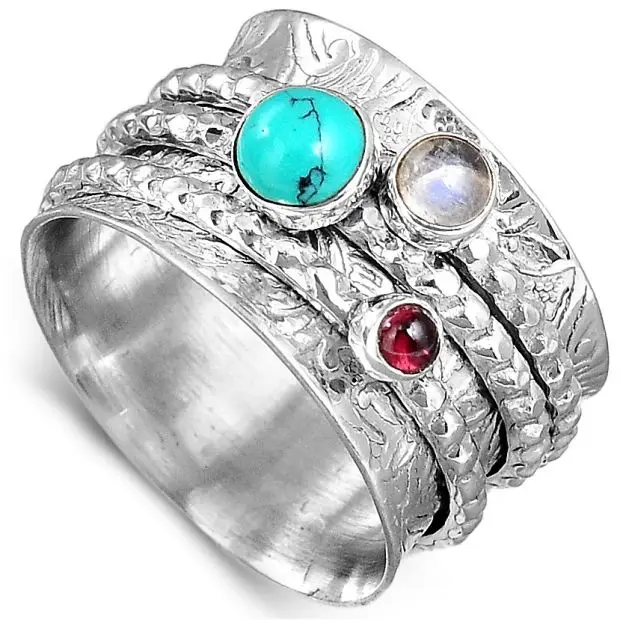 Мульти медитации Спиннер синий 925 оптовая торговля драгоценный камень серебро кольцо ручной работы ювелирные изделия Оптовая цена по прейскуранту завода-изготовителя