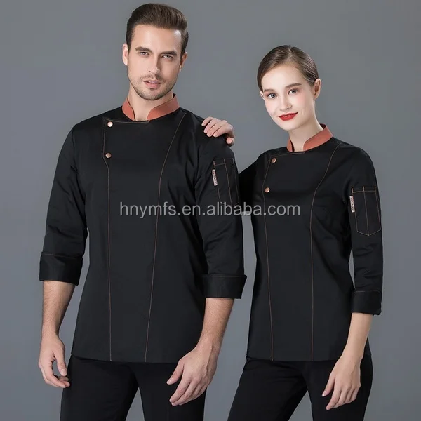 Restaurant Hotel Kitchen Chef Coats Jackets Unisex Chef Uniforms Black Bar Clothing