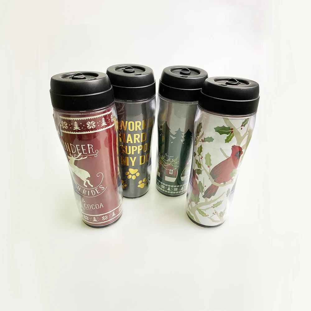 high quality double cup tumbler bottle customized plastic travel coffee mug