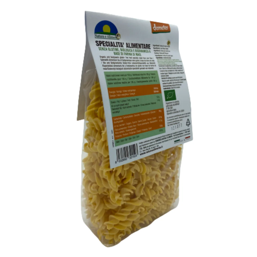 High quality organic gluten free corn pasta FUSILLI Natura e Alimenta 250gr