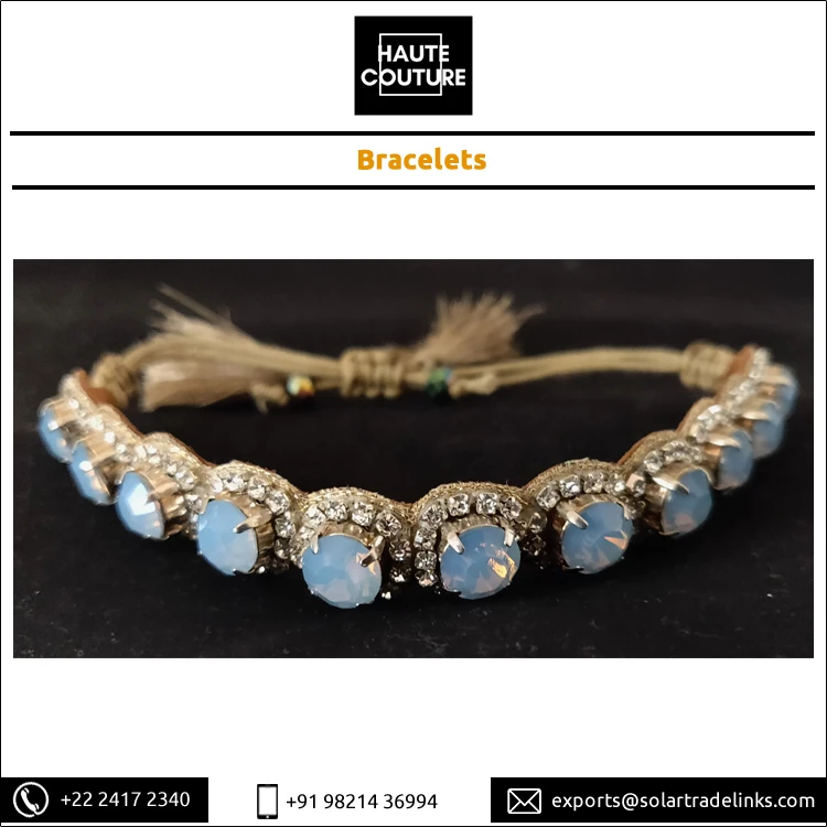 Custom Brand Trendy Fashion Jewelry Hand Embroidered Handmade Multi Color Opal Crystal Stones Made Women Bracelets