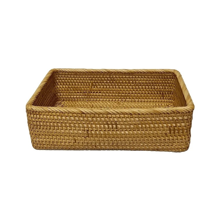wholesale eco friendly natural serving rattan tray with handle supplier from Vietnam wicker storage tray for dinner tablewares