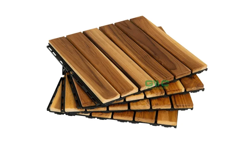 Teak Interlocking Deck Tile for Outdoor Furniture Size 30x30 cm DIY Install without tools wood deck tile patio balcony