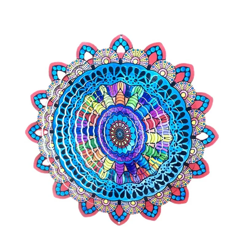 New Hanging Garden Ornaments Stainless Steel 3D Wind Spinner Mandala