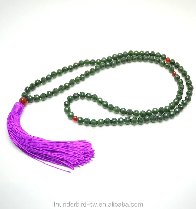 Wholesale Top quality 108 Mala Beads Rosary Prayer Beads Natural Genuine Gemstone Jade Nephrite Long tassel Necklace