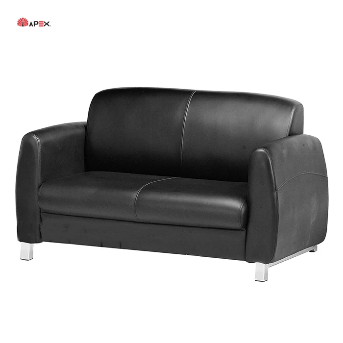 High Quality Office Reception Waiting Area Black Leather Double Seater Settee Sofa Set with Armrest