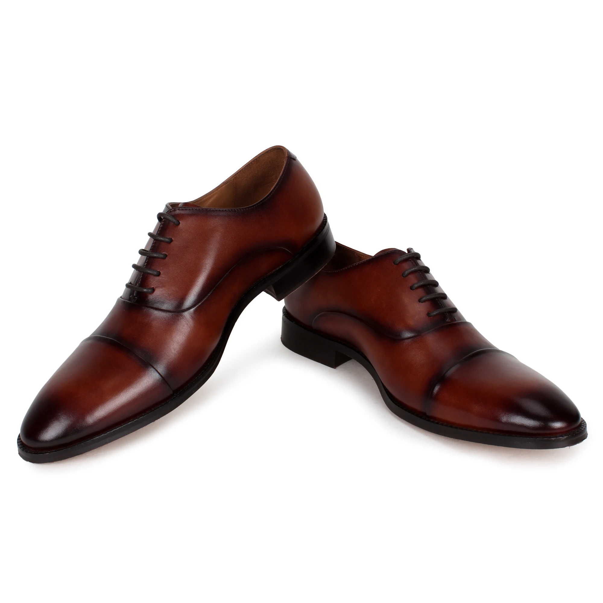 pure leather captoe brogue formal business dress shoes for men with lace up style in brown color
