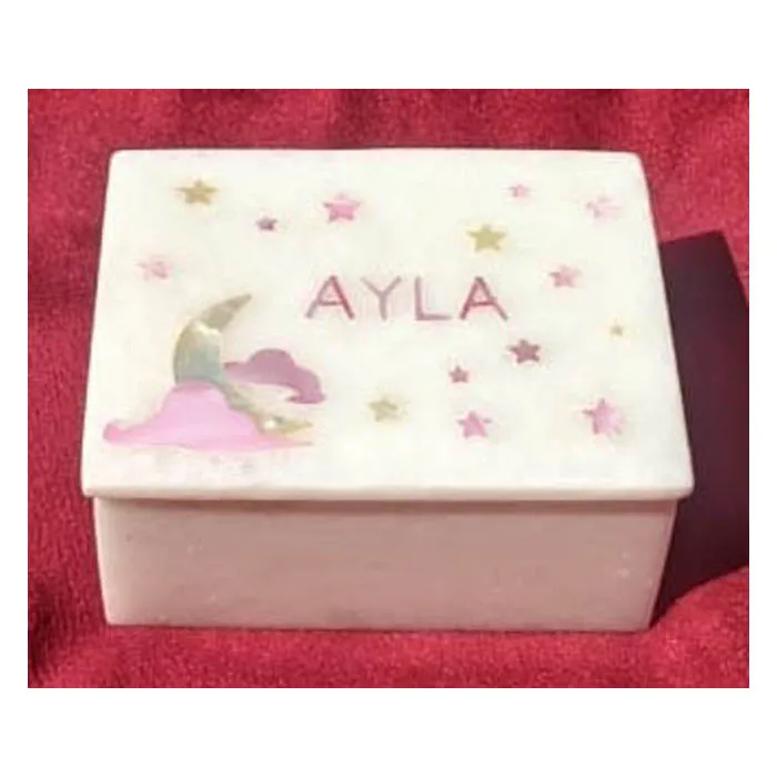 Customize Named White Marble Inlay Jewelry Box