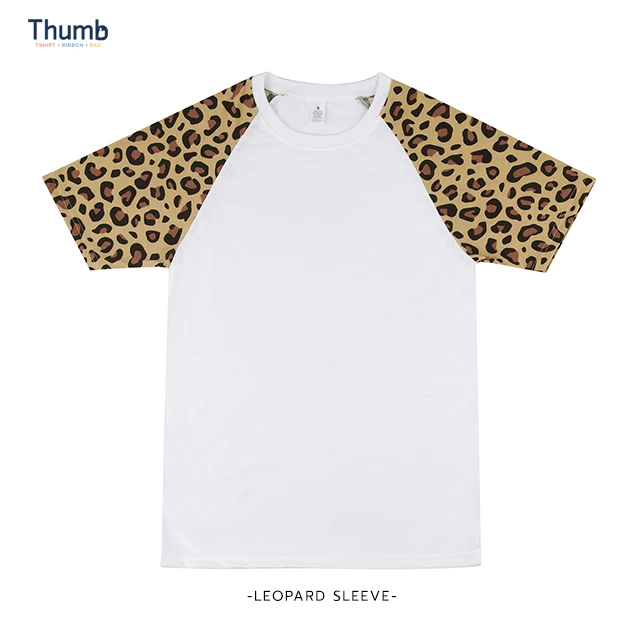 T Shirt Leopard Cheetah Raglan Made in Thailand Casual Sleeve Polyester for Sublimation Printing / Cotton Blank Men Jersey