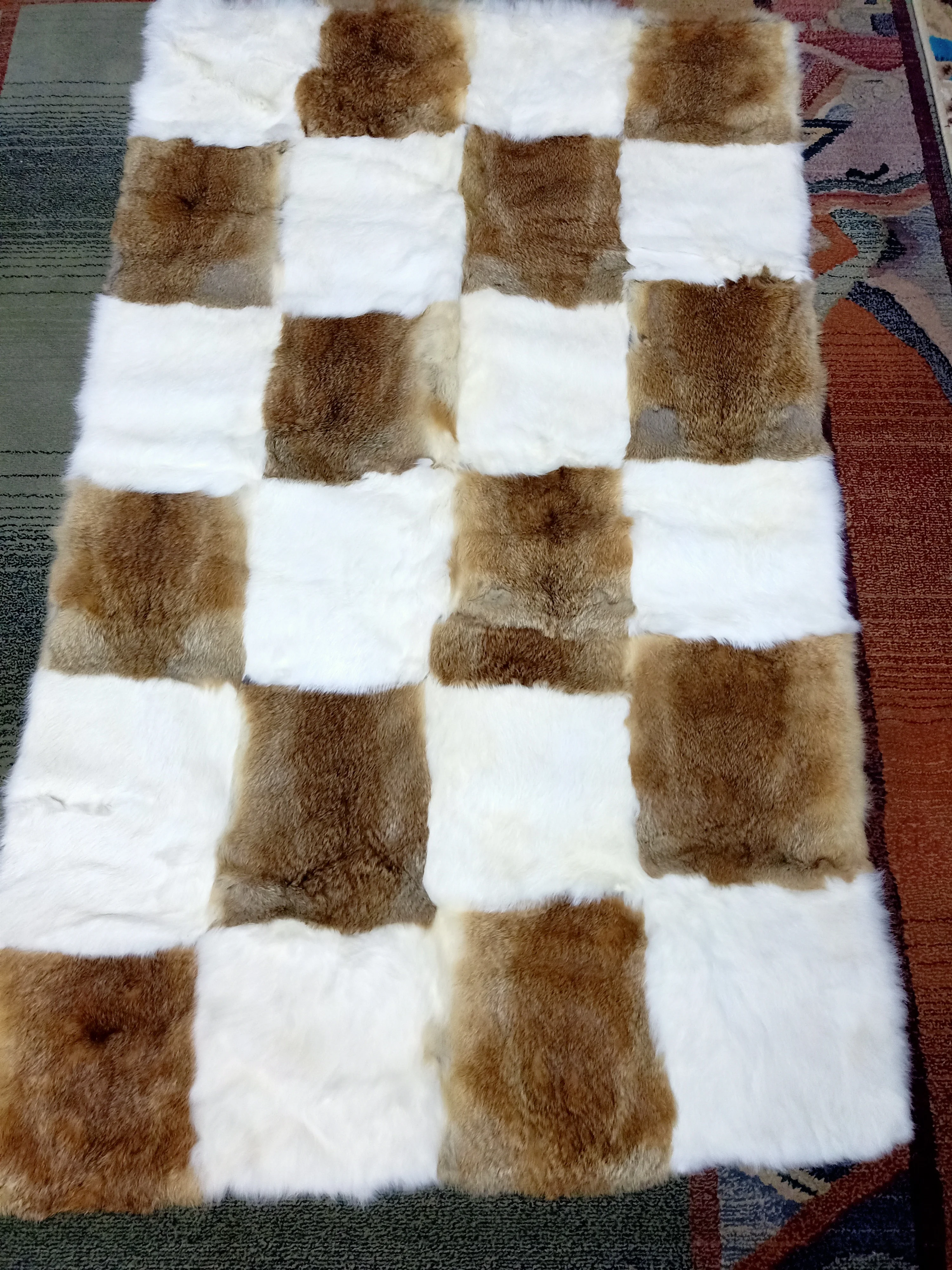 Real rabbit fur rugs luxury fur carpets with fox