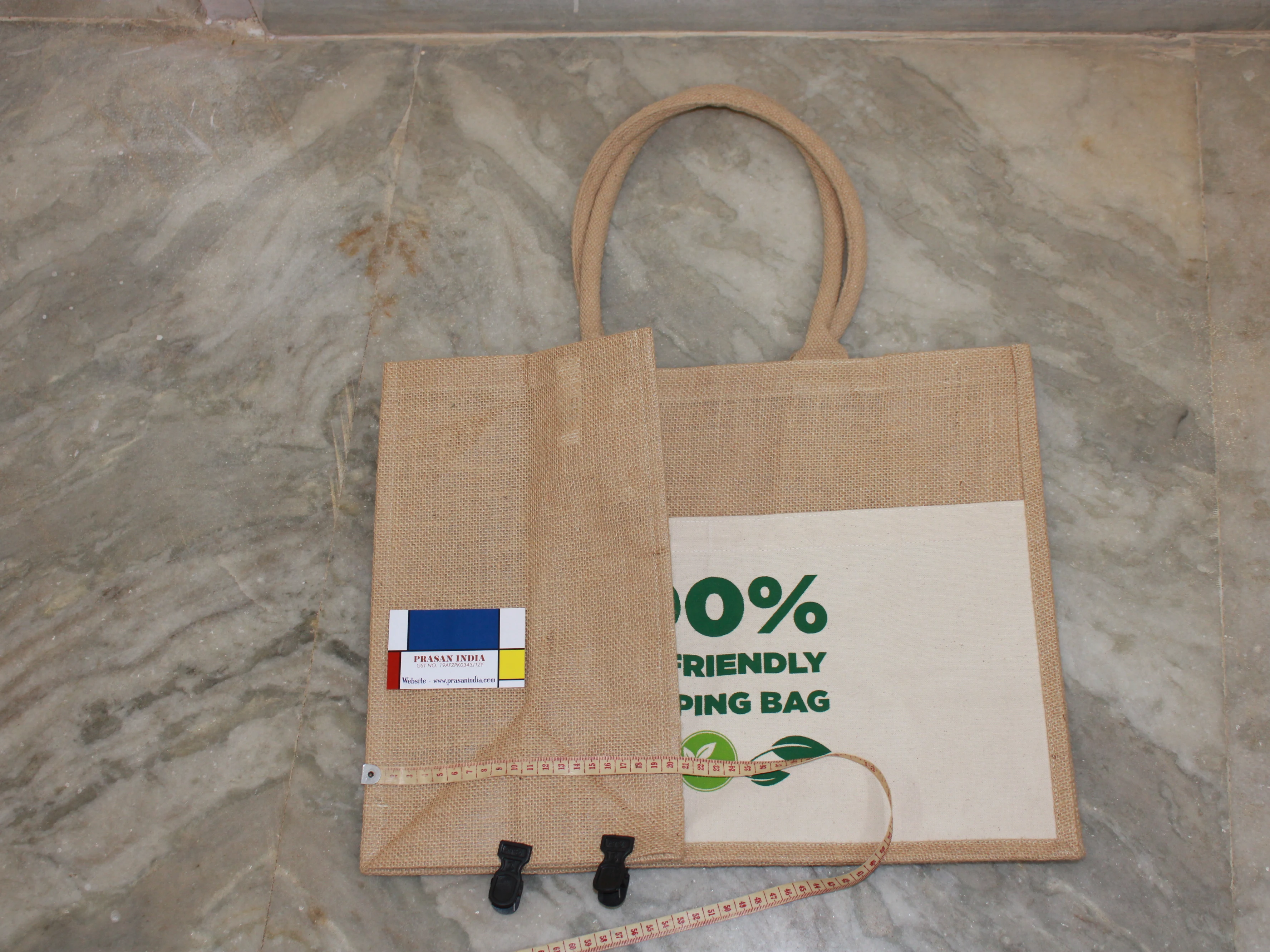 jute bag with front canvas pocket