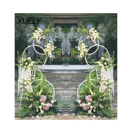 Wedding Arch Gold and White Iron Square Backdrop with Artificial Flower Stand Party Backdrop at Cheap Price
