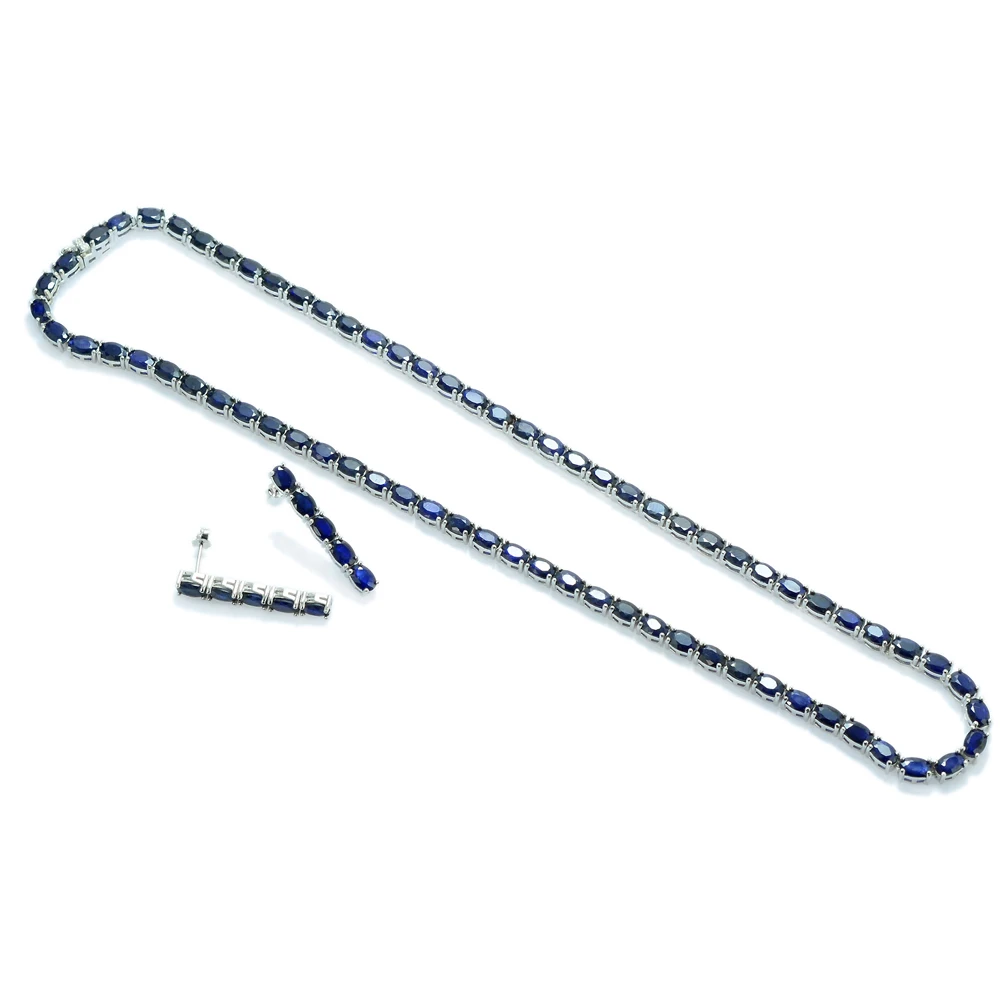 New Exclusive Sapphire 6x4 MM Natural Gemstone 925 Solid Silver For Women Handmade Necklace Earring Set By Jaipur Wholesaler