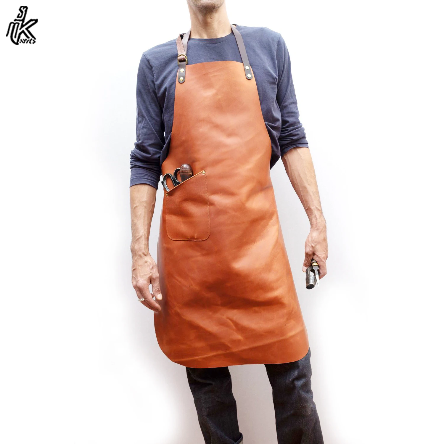 Leather Strap Bib Apron Barista Bartender BBQ Chef Cook Waiter Uniform