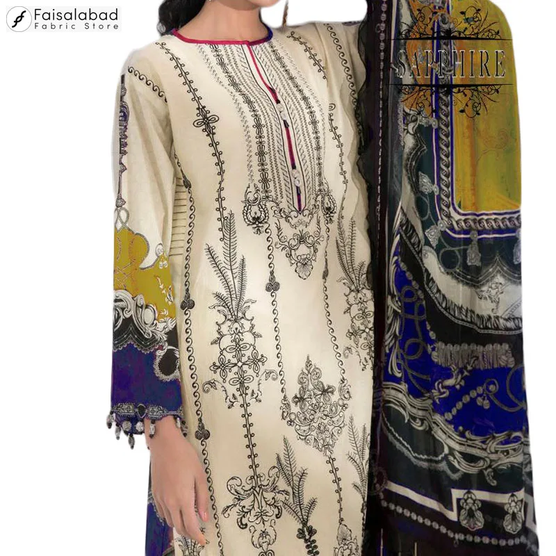 Сшитый/непрошитый полностью вышитый газон из трех частей salwar kameez с шифоновым dupatta для женщин 2021