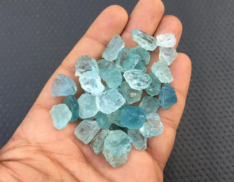 10 Pieces Natural Aquamarine Loose Gemstone Rough Untreated march Birthstone Making Handmade Jewelry Beads