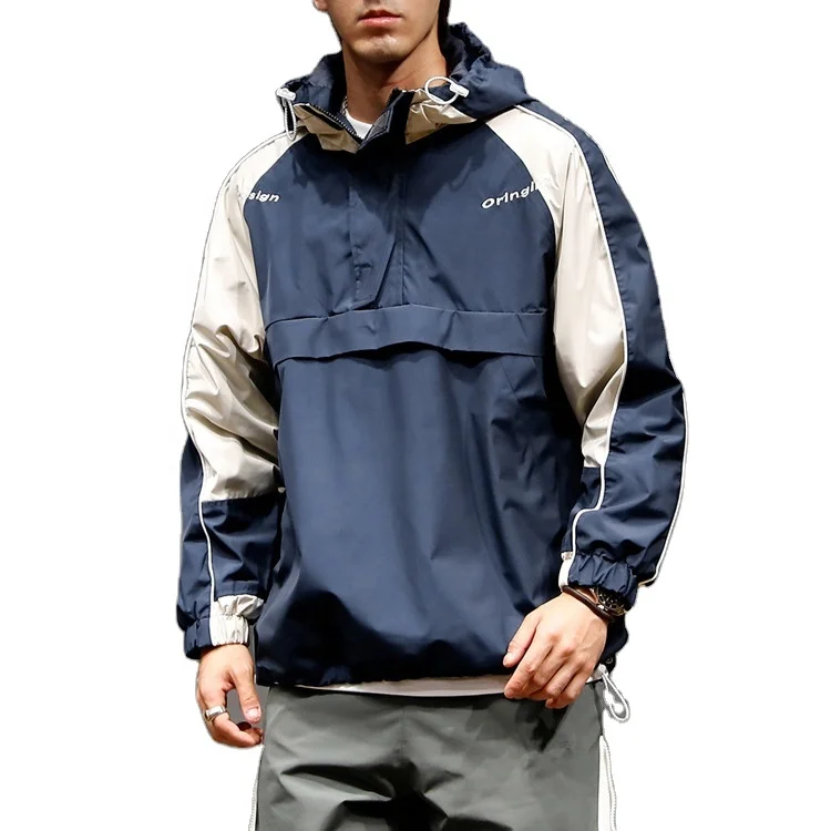 Hot Custom Printed Nylon Waterproof Fall Coat Half Zip Colorblock Windbreaker Jacket