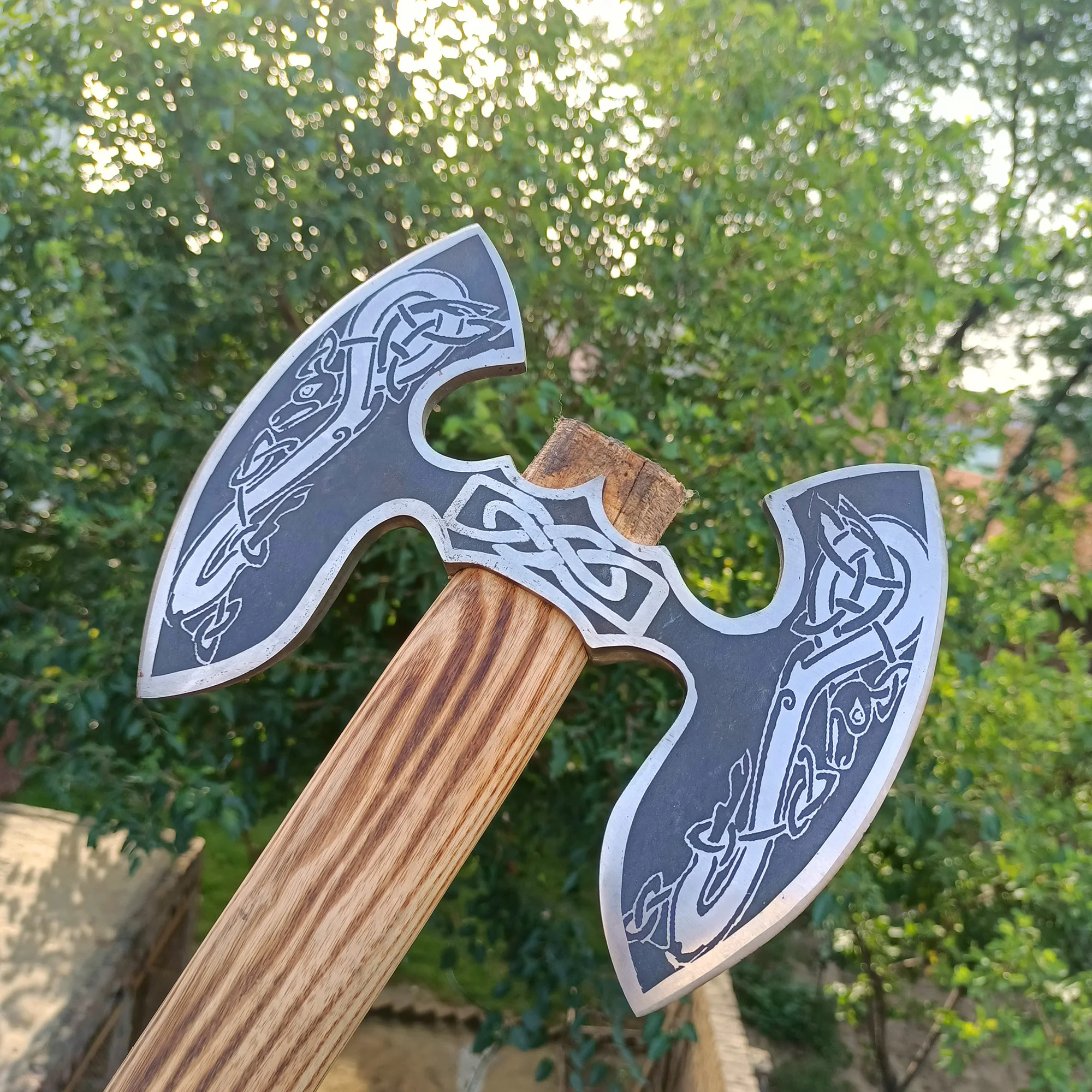 Топор викингов ручной работы из углеродистой стали на заказ топор с медью для выживания природе деревянной ручкой Прямая поставка двойная головка