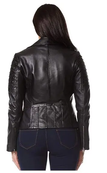 
Ladies Leather Jacket Stylish Fashion Designer Waxed Soft Biker Motorcycle Style Jacket Black 