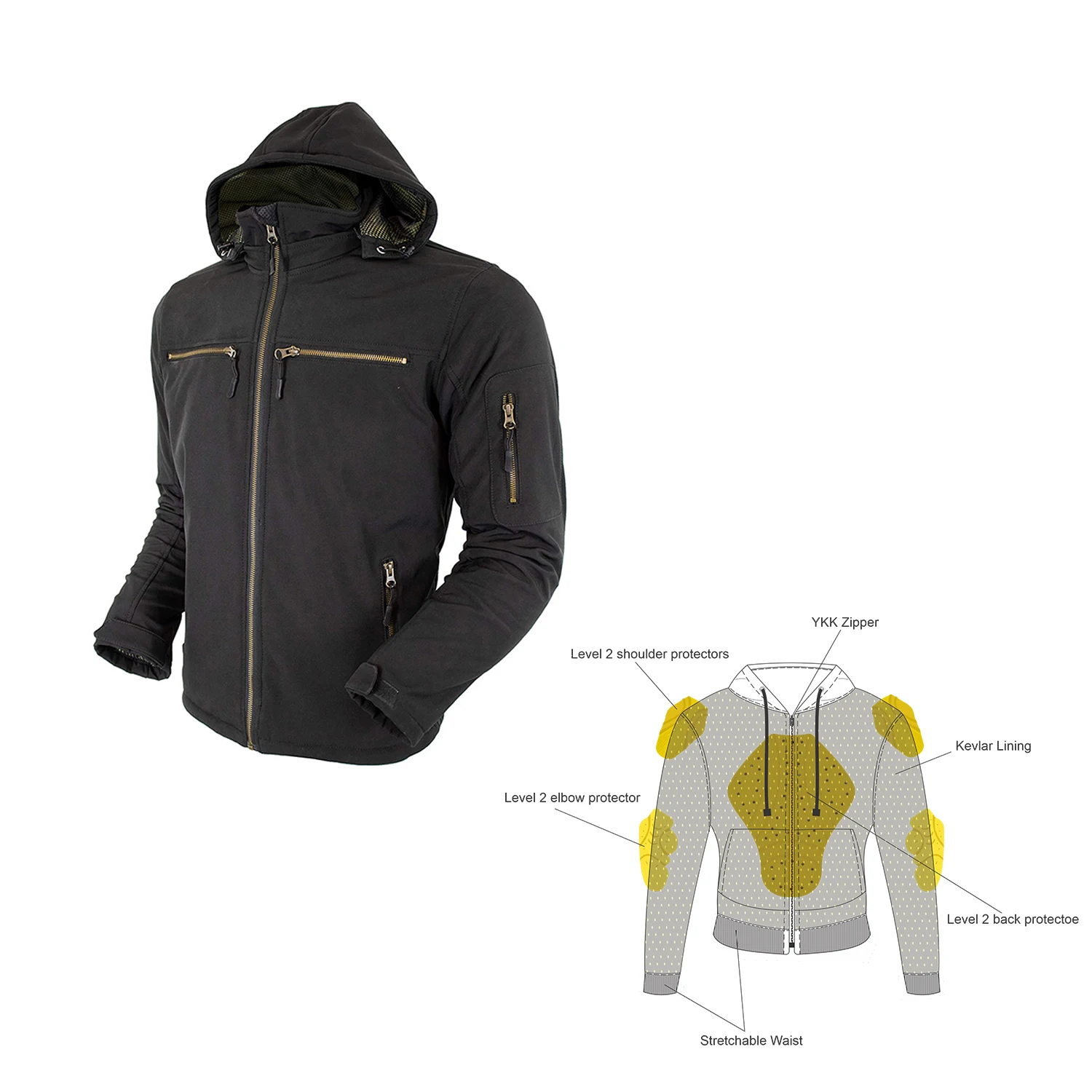 New Arrival protective hoodies with brass zipper and rib, CE Approved hoodies for unisex, Prime Protection