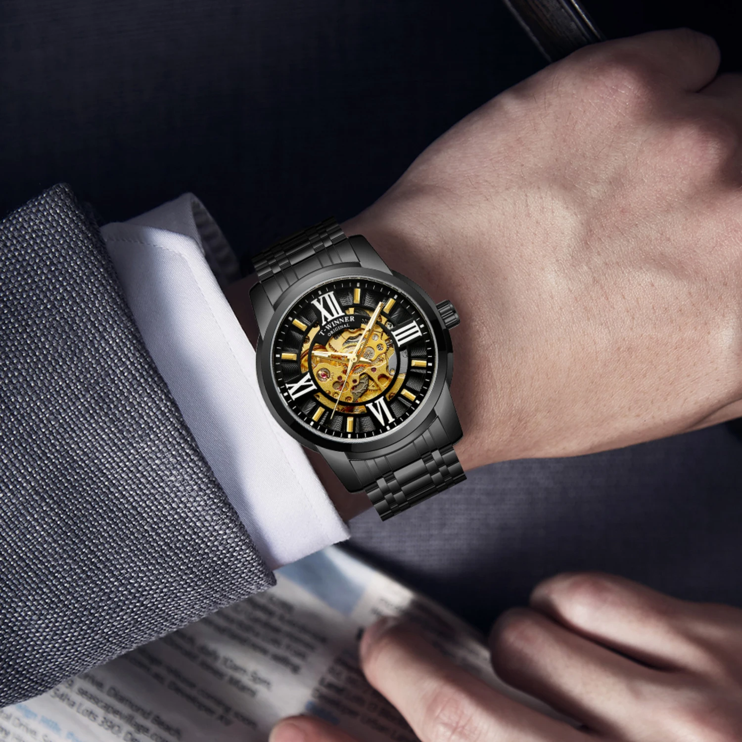 forsining montrepourhomme Mechanical Watches Automatic Self-Wind Golden Transparent  Wristwatch