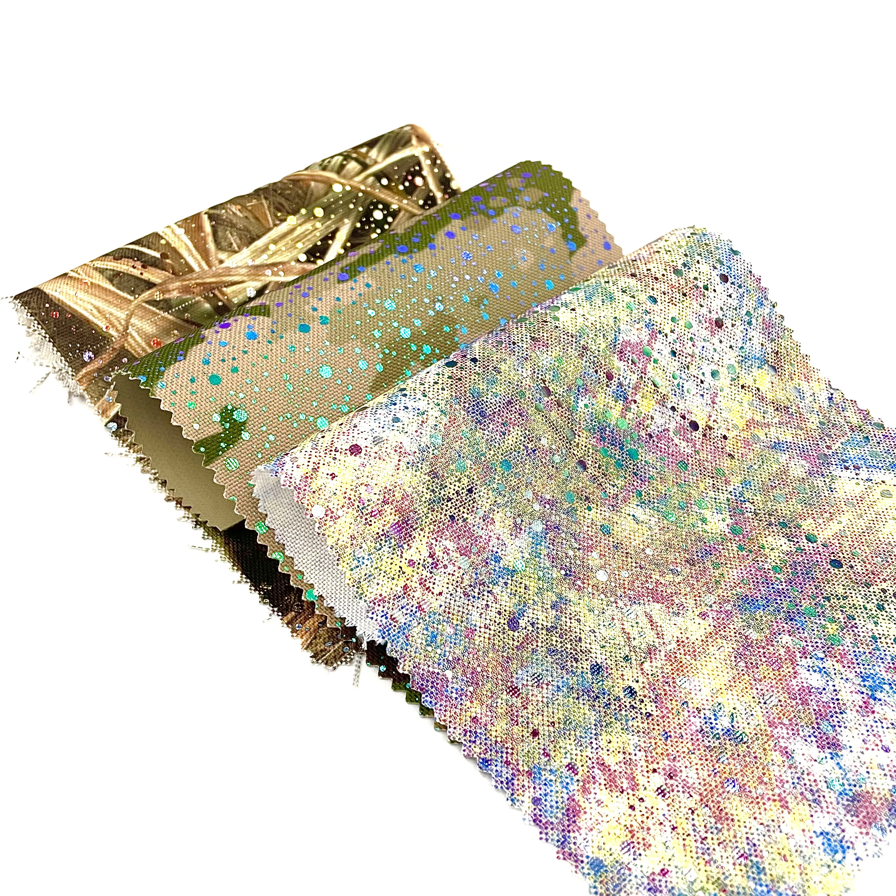 EPO 600D 100 Polyester with Glossy Floral Laser Film Transferred Print for Luggage