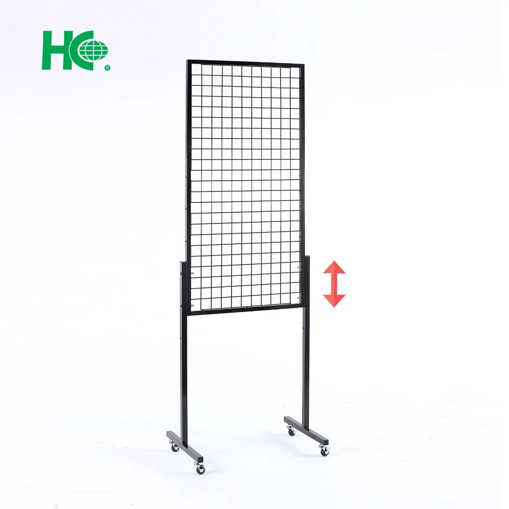 Black metal adjustable grid panel display stand with t base