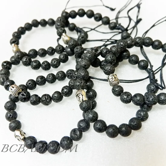 Bali Black Stone Larva with Budha Head Bracelets Tie Wholesale Price Free Shipping 50 Pieces by Airfreght Door to Service
