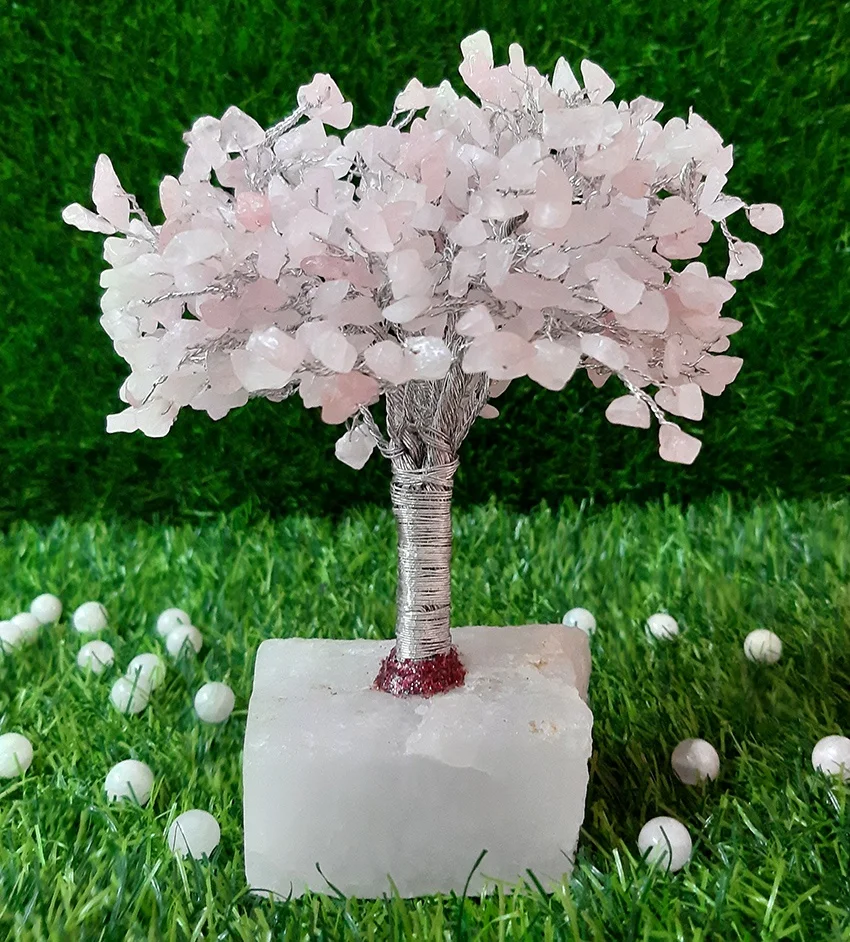 
Natural Rose Quartz Chips Beads Tress Crystal healing Stone Money Tree With Raw Crystal Stone Base For Home Decorative and gifts 