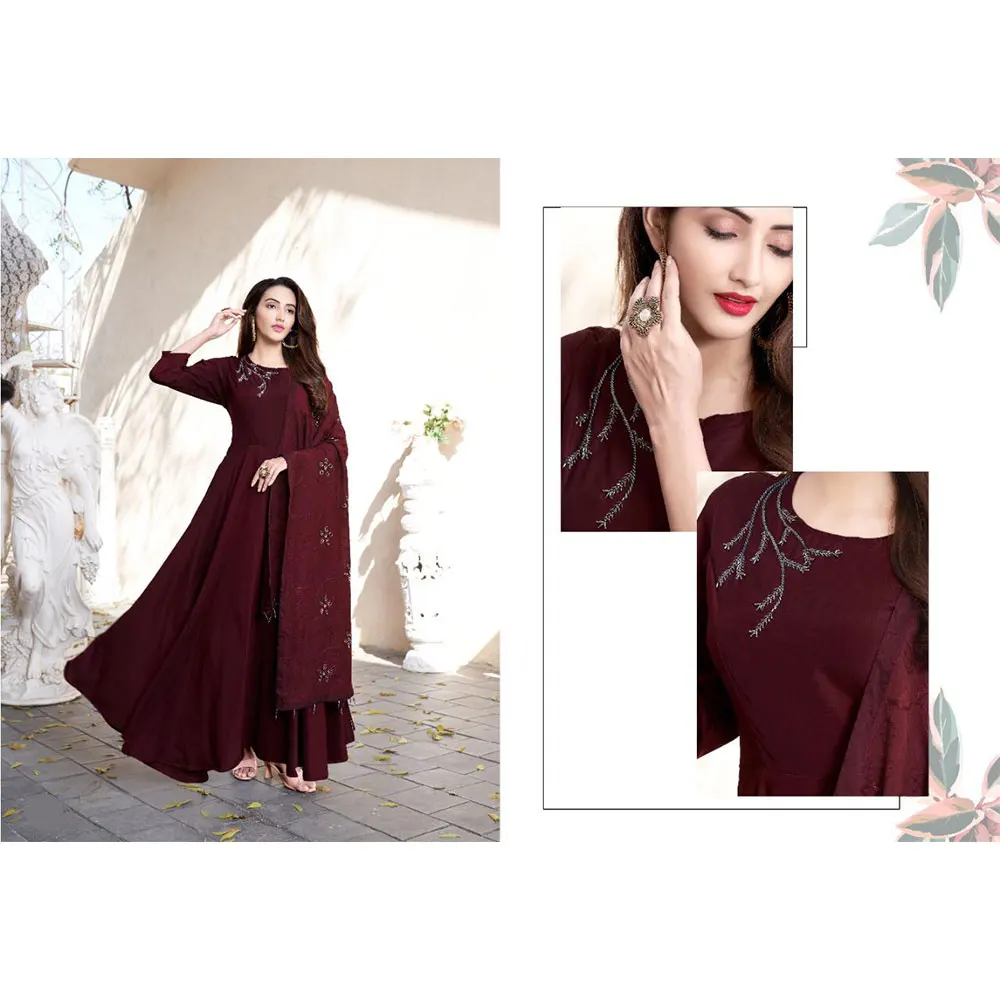 Новейшая новая дизайнерская коллекция длинного платья Reyon с последовательной работой и дупаттой по оптовой цене