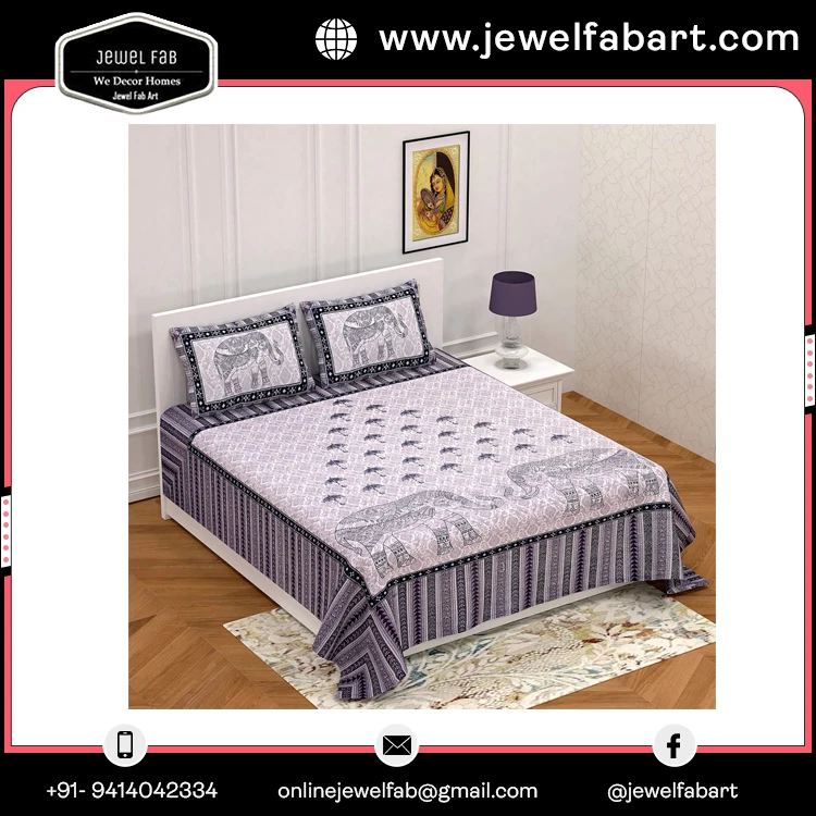 High Quality 100% Cotton King Size Bedsheet  Best Wholesale Price Indian Cotton Bed Sheets Sanganeri Print With Pillow Covers